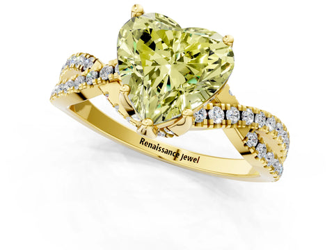 Yellow gold Fancy Yellow Heart Cut Solitaire Twist Pave Diamond Engagement Ring with Prong Setting_25