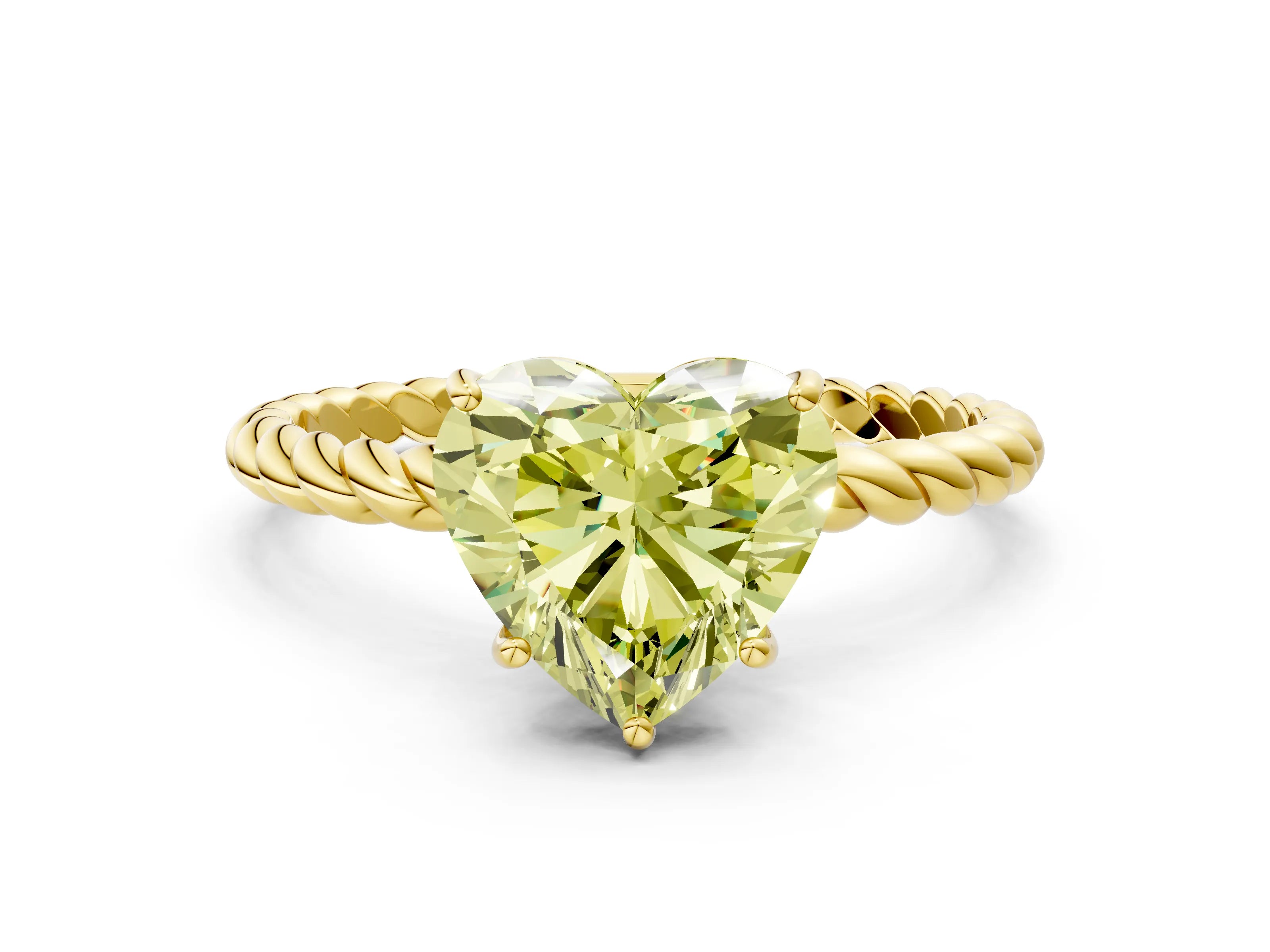 Yellow gold Fancy Yellow Heart Cut Solitaire Twisted Band 4-Prong Ring