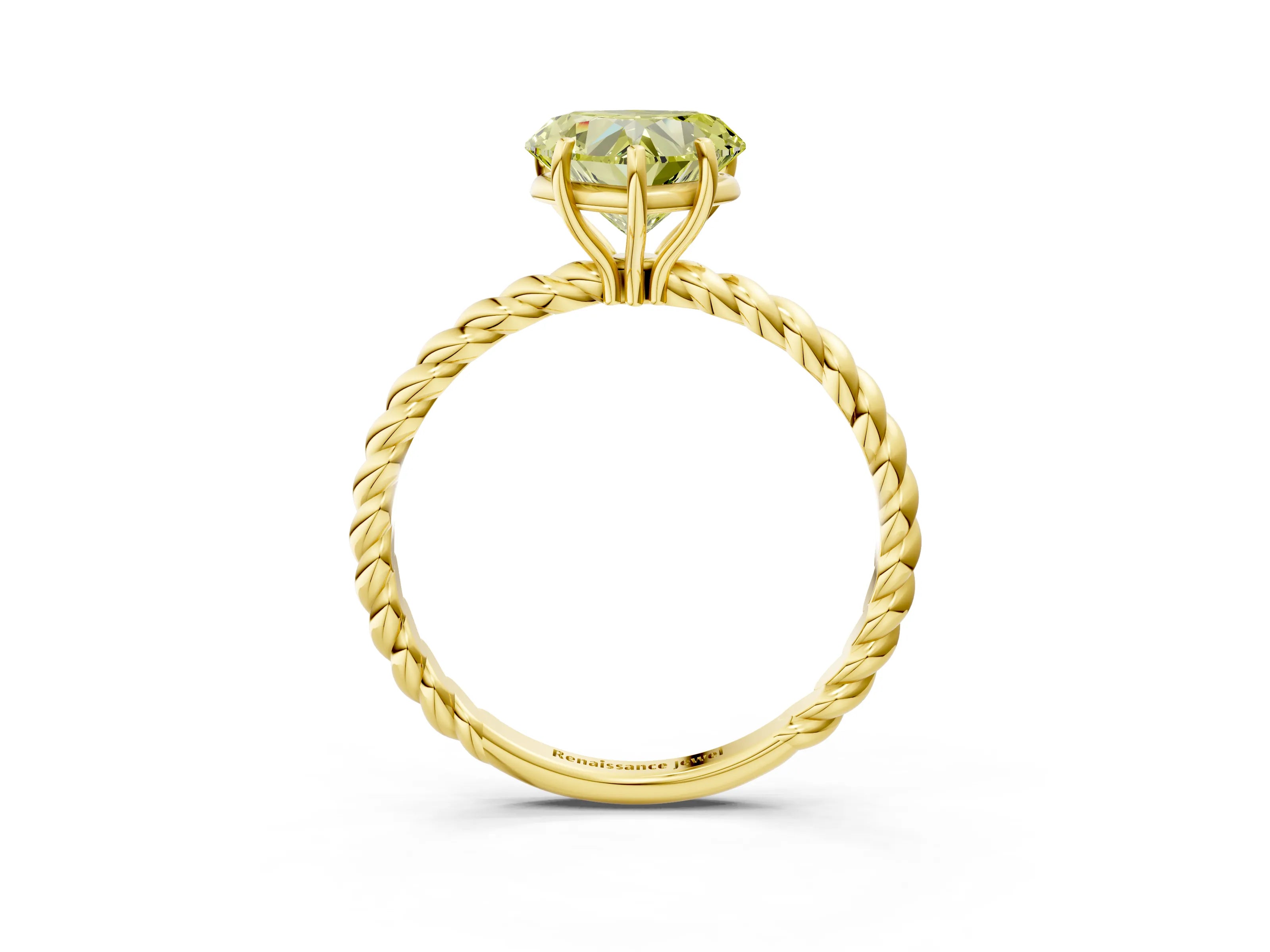 Yellow gold Fancy Yellow Heart Cut Solitaire Twisted Band 4-Prong Ring_3