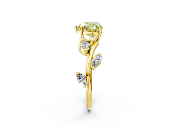 Yellow gold Fancy Yellow Heart Cut Solitaire Twisted Band Marquise Accent Prong Setting Ring