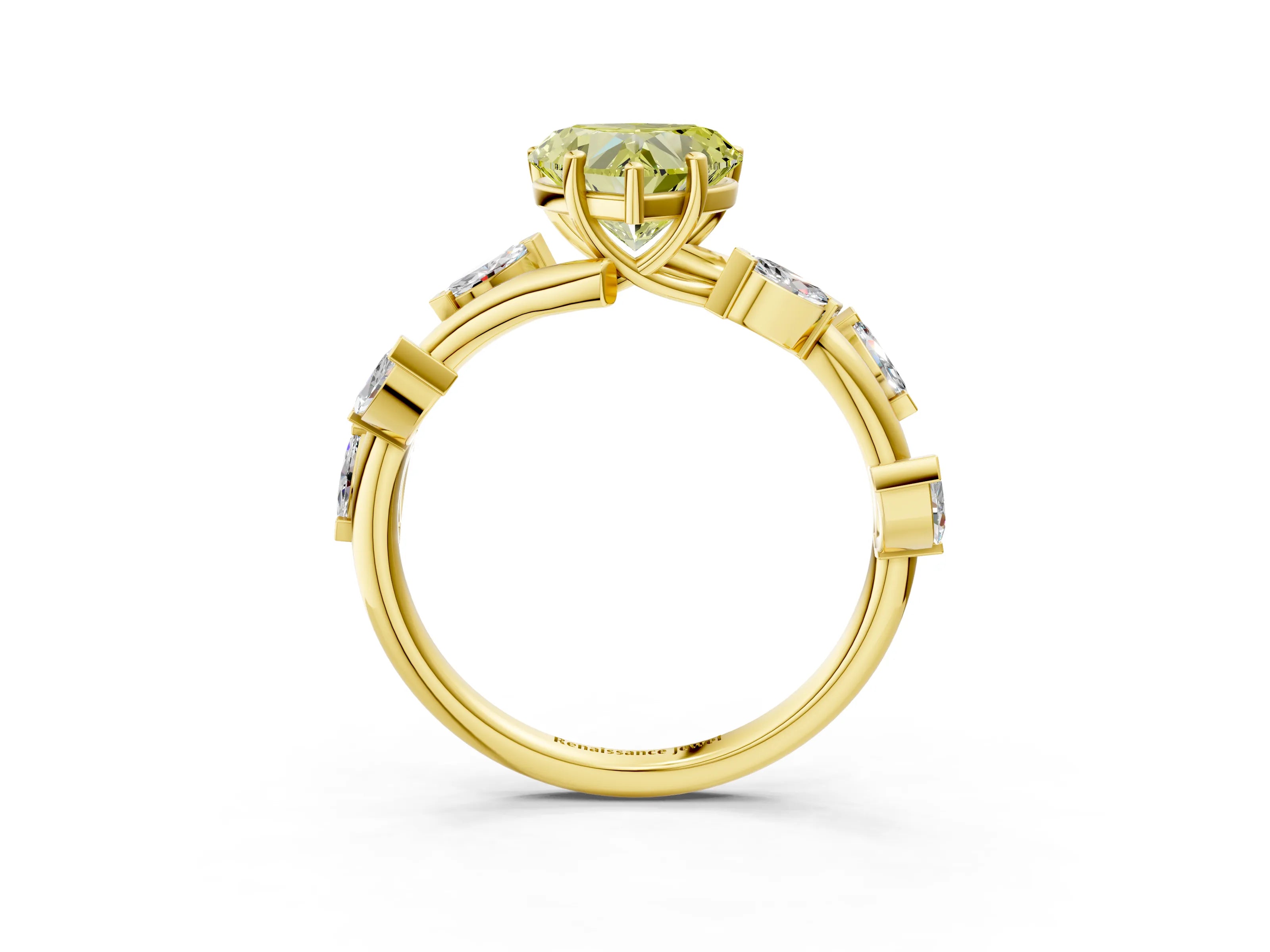 Yellow gold Fancy Yellow Heart Cut Solitaire Twisted Band Marquise Accent Prong Setting Ring_3