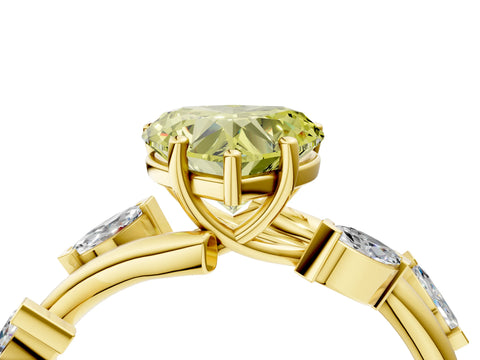 Yellow gold Fancy Yellow Heart Cut Solitaire Twisted Band Marquise Accent Prong Setting Ring_4