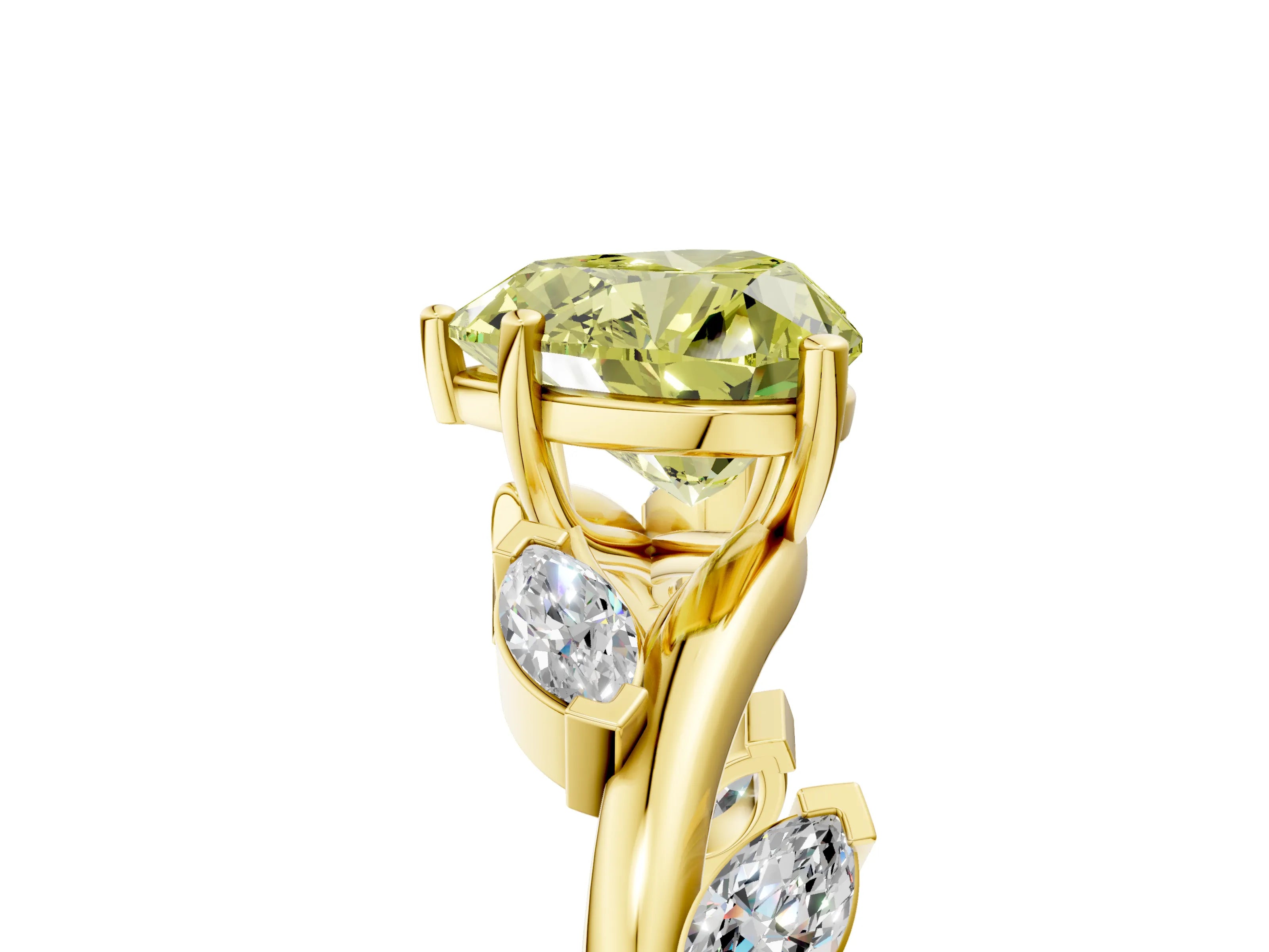 Yellow gold Fancy Yellow Heart Cut Solitaire Twisted Band Marquise Accent Prong Setting Ring_5
