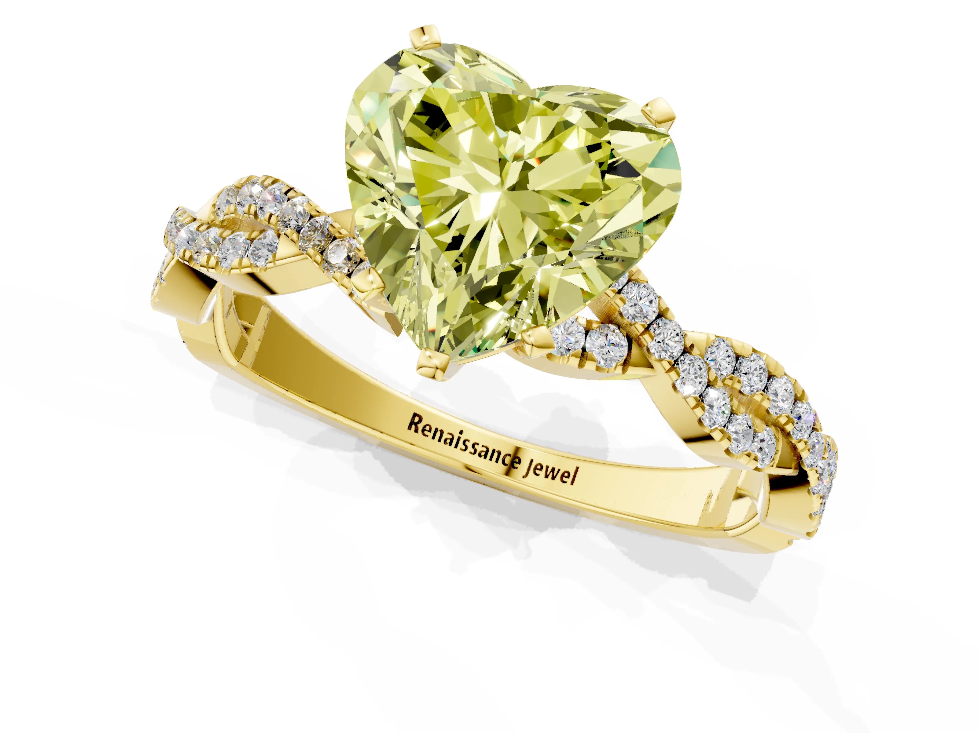 Yellow gold Fancy Yellow Heart Cut Solitaire Twisted Pave Band with Four-Prong Setting_4
