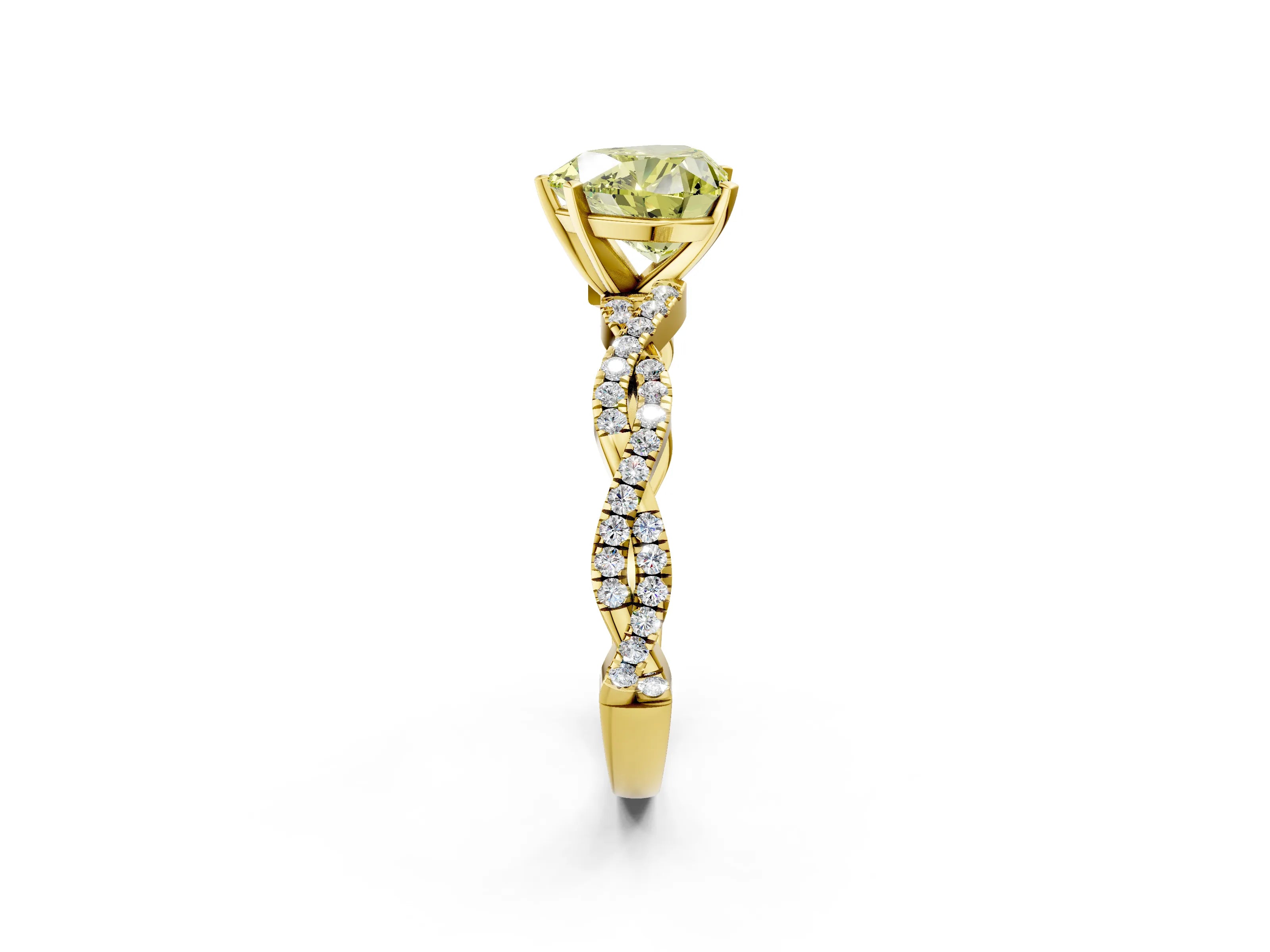 Yellow gold Fancy Yellow Heart Cut Solitaire Twisted Pave Band with Four-Prong Setting_5