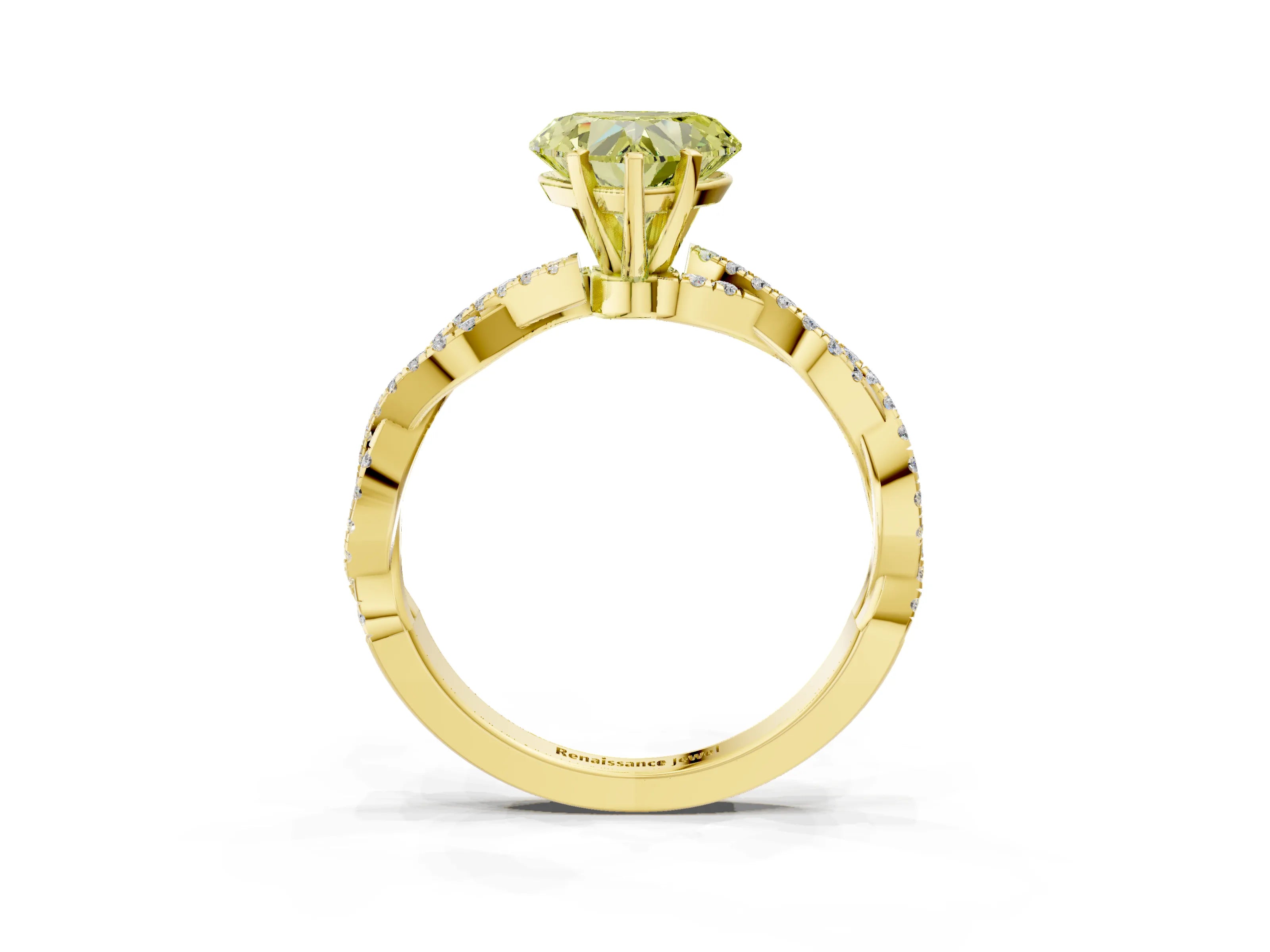 Yellow gold Fancy Yellow Heart Cut Solitaire Twisted Pave Band with Four-Prong Setting_6