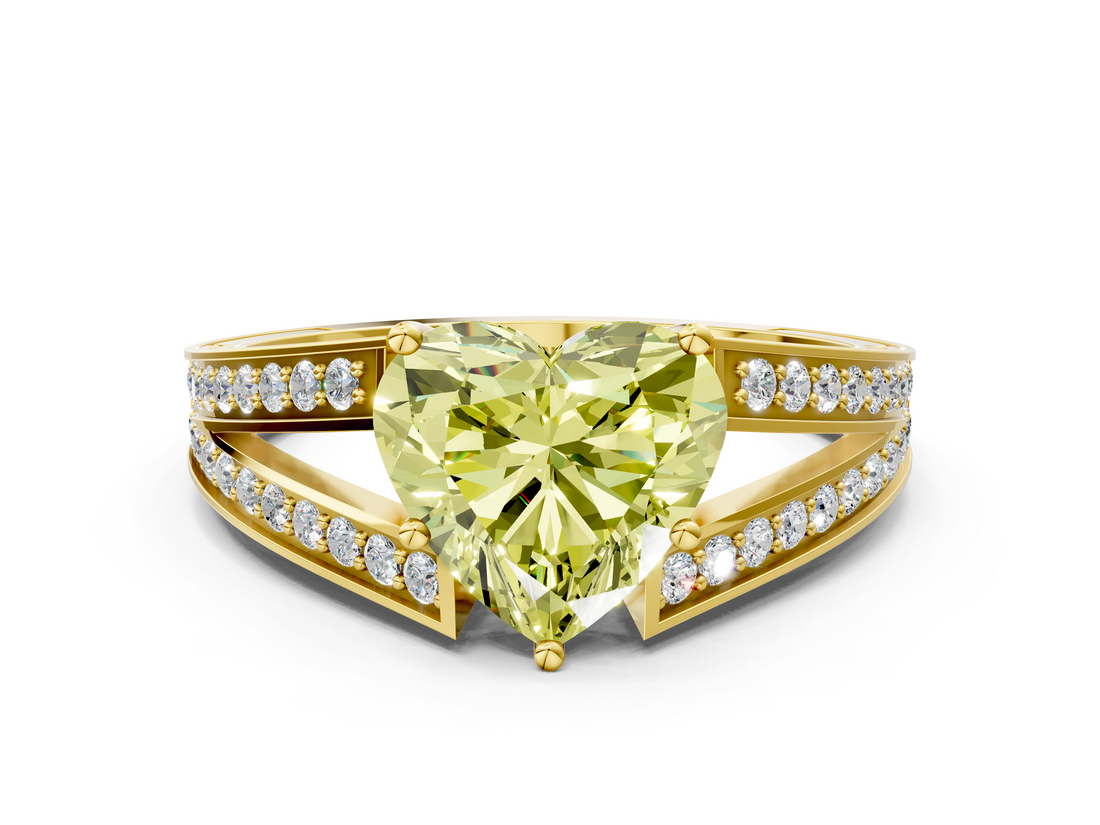 Yellow gold Fancy Yellow Heart  Cut Split Shank Pave Diamond Ring with Four-Prong Setting_26