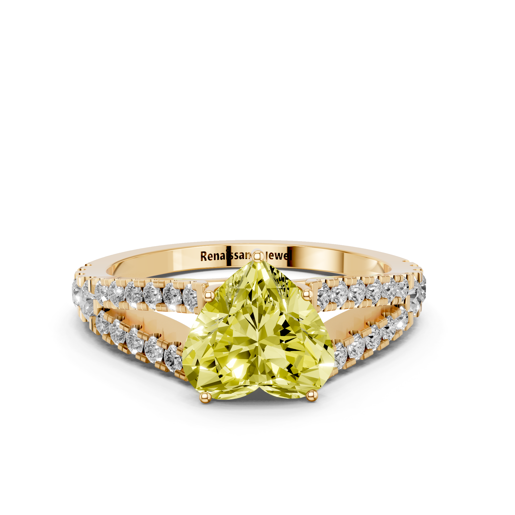 Yellow gold Fancy Yellow Heart  Cut Split Shank Pave Engagement Ring with Four-Prong Setting_13