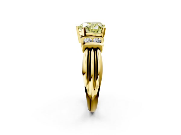 Yellow gold Fancy Yellow Heart  Cut Three-Stone Channel Set Ring with Bar Prongs