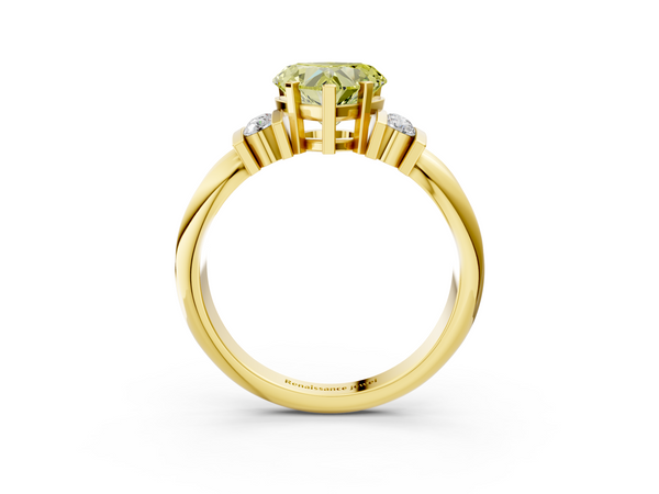 Yellow gold Fancy Yellow Heart  Cut Three-Stone Channel Set Ring with Bar Prongs