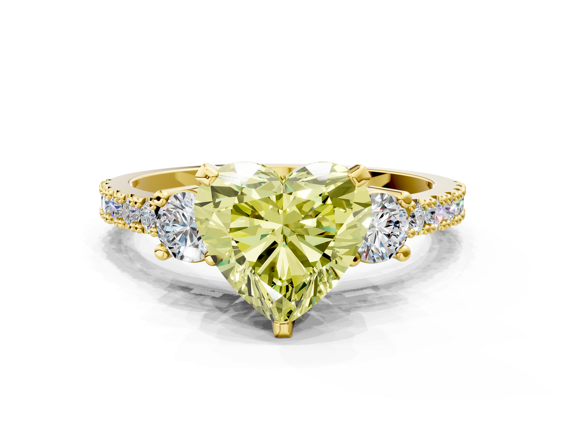 Yellow gold Fancy Yellow Heart  Cut Three-Stone Diamond Pavé Band with Prong Setting_18