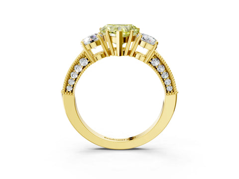 Yellow gold Fancy Yellow Heart Cut Three-Stone Diamond Ring with Pavé Band and Four-Prong Setting_3