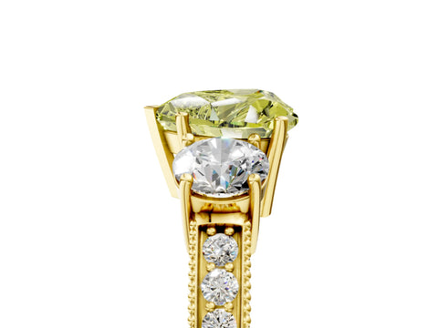 Yellow gold Fancy Yellow Heart Cut Three-Stone Diamond Ring with Pavé Band and Four-Prong Setting_5