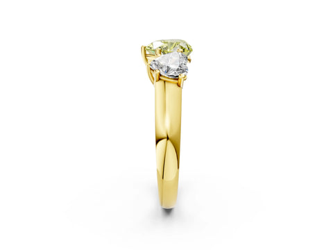 Yellow gold Fancy Yellow Heart Cut Three-Stone Diamond Ring with Prong Setting on a Classic Band_2