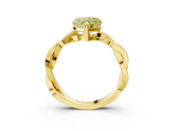 Yellow gold Fancy Yellow Heart  Cut Twisted Pavé Band Solitaire Ring with Four-Prong Setting