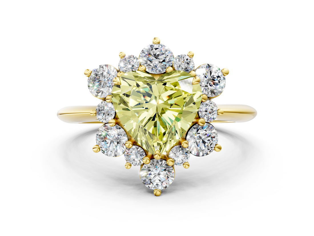 Yellow gold Fancy Yellow Heart  Diamond Cluster Halo Ring with Solitaire Band and Four-Prong Setting_20