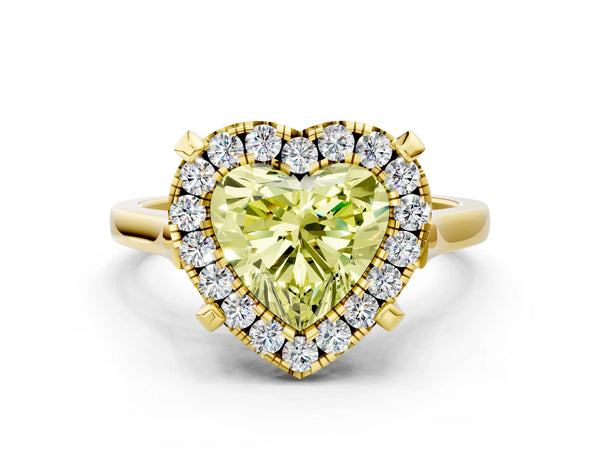 Yellow gold Fancy Yellow Heart  Diamond Cluster Halo Solitaire with Four-Prong Setting