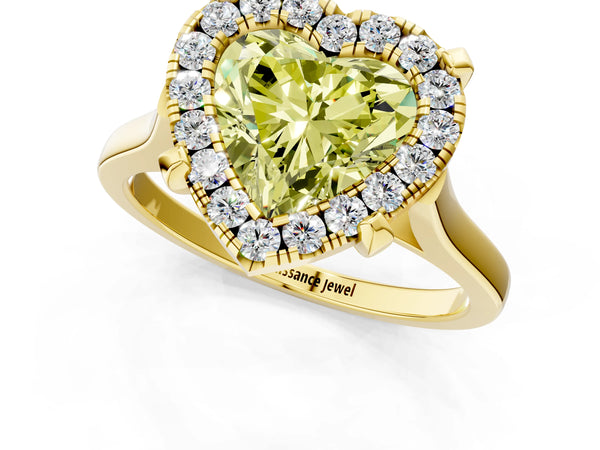 Yellow gold Fancy Yellow Heart  Diamond Cluster Halo Solitaire with Four-Prong Setting
