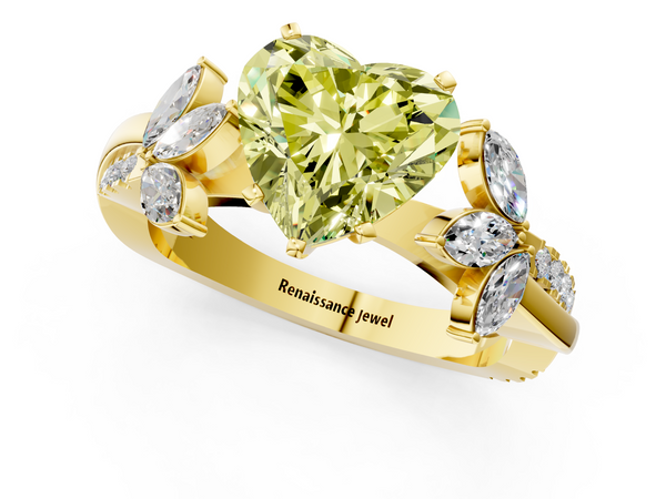 Yellow gold Fancy Yellow Heart  Diamond Floral Vine Solitaire Engagement Ring
