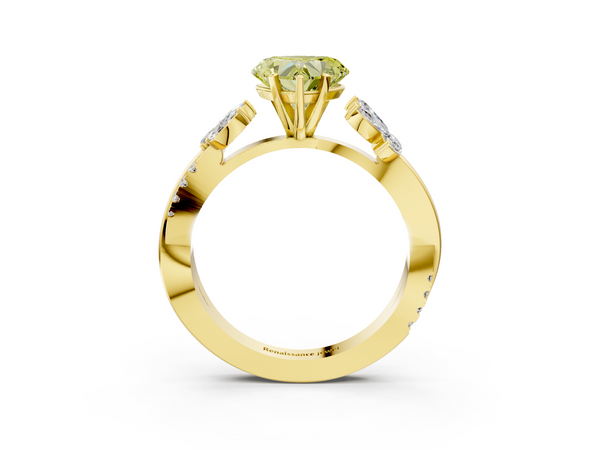Yellow gold Fancy Yellow Heart  Diamond Floral Vine Solitaire Engagement Ring