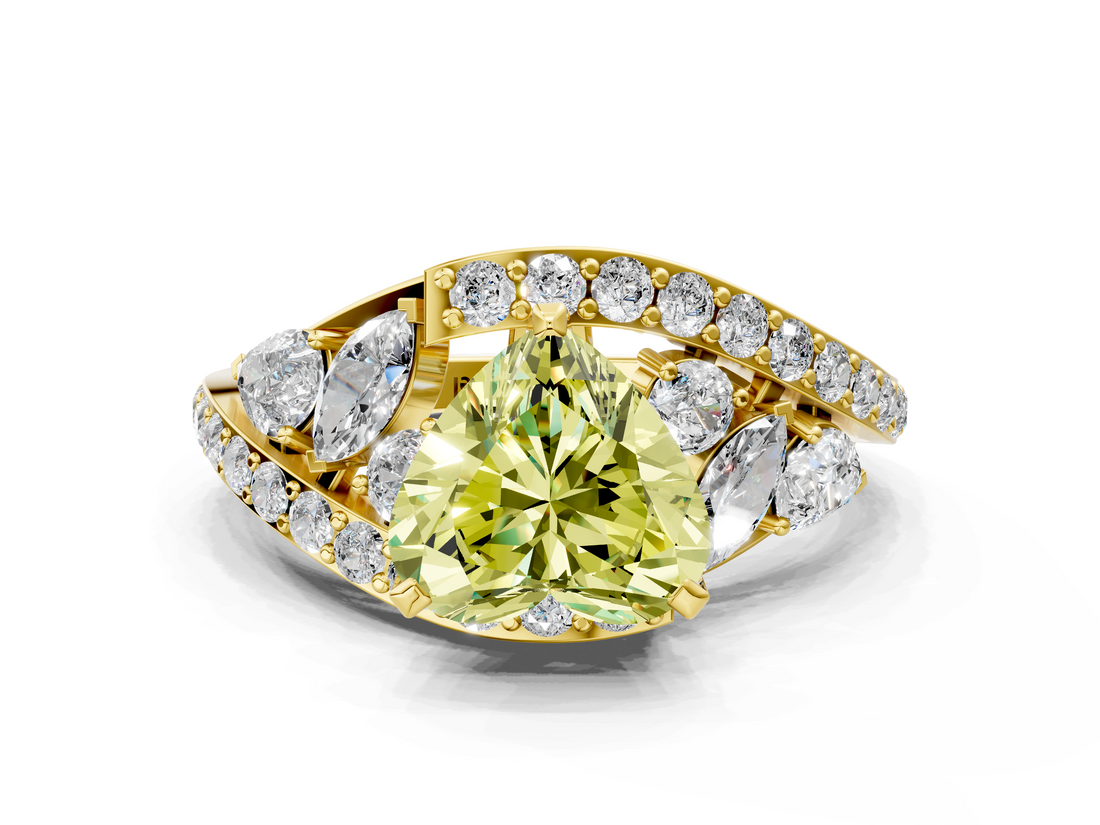 Yellow gold Fancy Yellow Heart  Diamond Halo Ring with Marquise and Pavé Band in Prong Setting_69