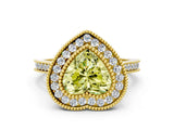 Yellow gold Fancy Yellow Heart  Diamond Halo Ring with Milgrain Frame and Pavé Band_60