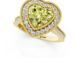 Yellow gold Fancy Yellow Heart  Diamond Halo Ring with Milgrain Frame and Pavé Band_61