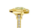 Yellow gold Fancy Yellow Heart  Diamond Halo Ring with Milgrain Frame and Pavé Band_65