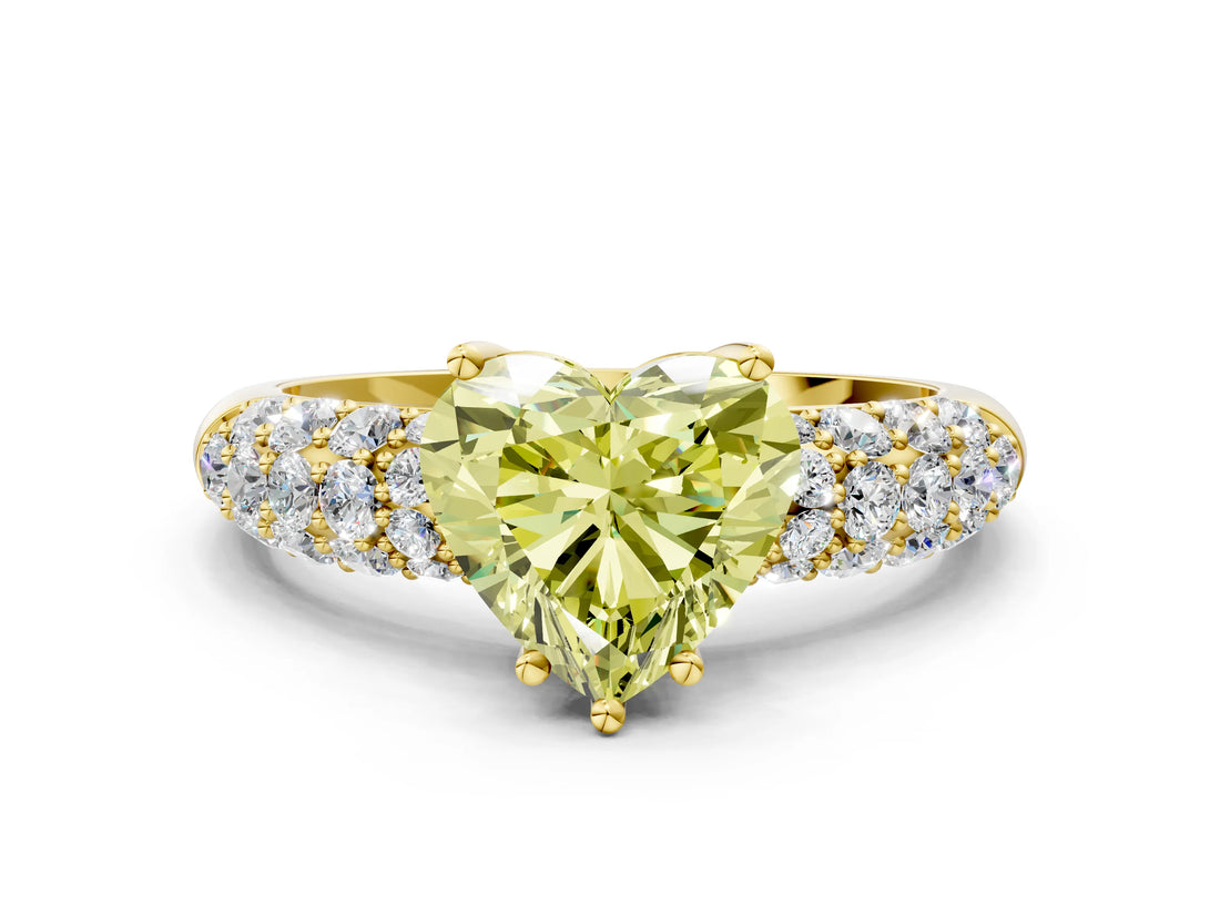 Yellow gold Fancy Yellow Heart  Diamond Pavé Band Solitaire Ring with Four-Prong Setting_49