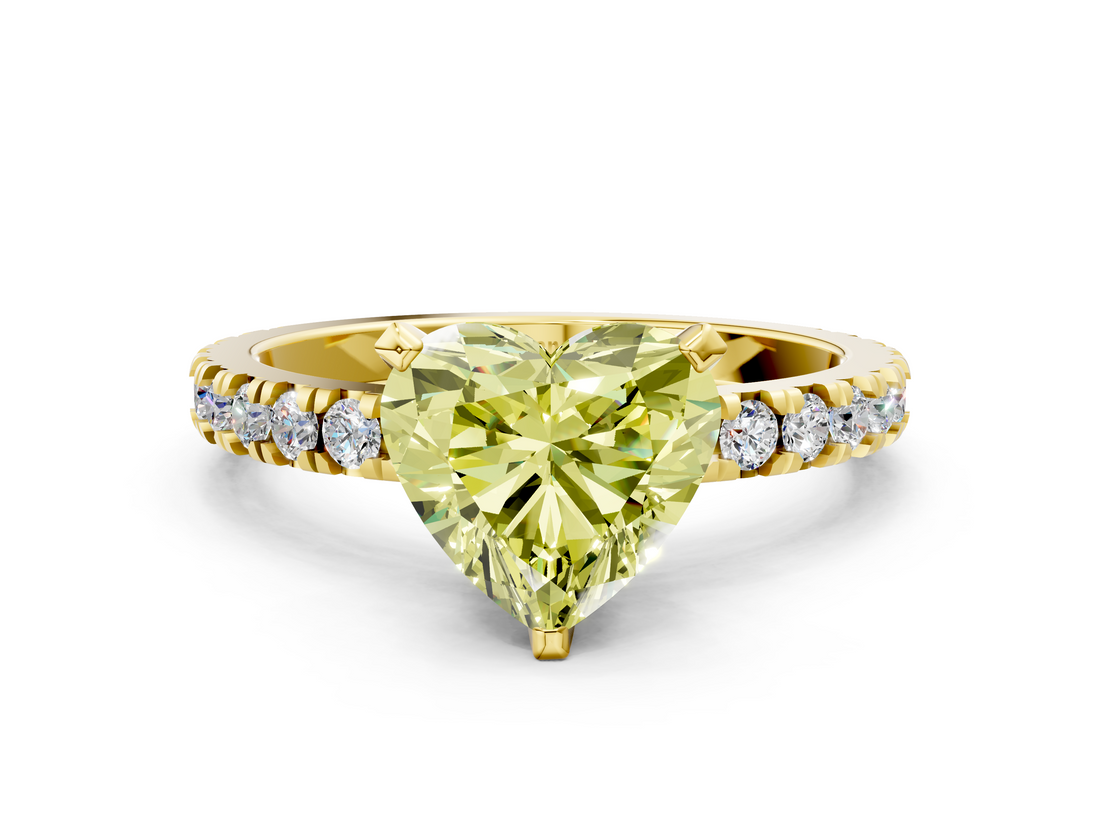 Yellow gold Fancy Yellow Heart  Diamond Pavé Band Solitaire with Four-Prong Setting_197