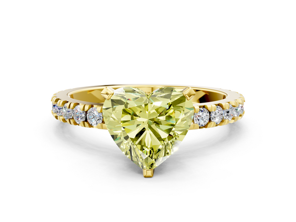 Yellow gold Fancy Yellow Heart  Diamond Pavé Band Solitaire with Four-Prong Setting