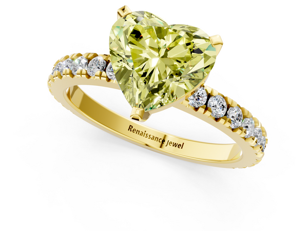 Yellow gold Fancy Yellow Heart  Diamond Pavé Band Solitaire with Four-Prong Setting