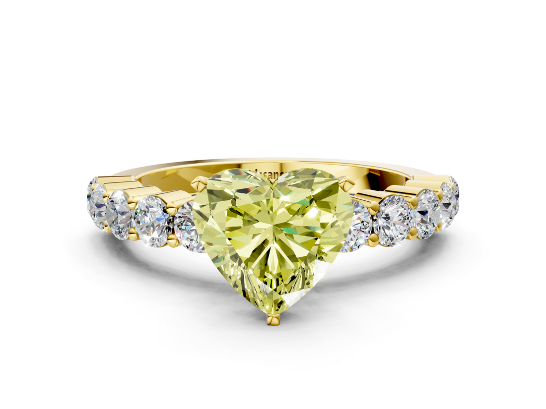 Yellow gold Fancy Yellow Heart  Diamond Pavé Band Solitaire with Four-Prong Setting_3