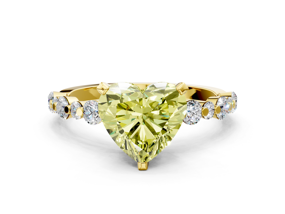 Yellow gold Fancy Yellow Heart  Diamond Prong Set Engagement Ring with Pave Band_185