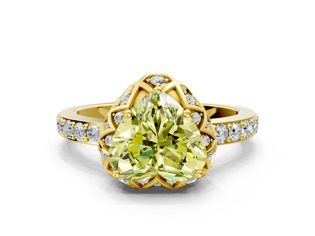 Yellow gold Fancy Yellow Heart  Diamond Solitaire Ring with Shared Prong Pavé Band_65