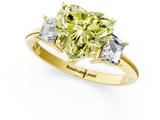 Yellow gold Fancy Yellow Heart  Diamond Three-Stone Ring with Trapezoid Side Stones and Prong Setting_17