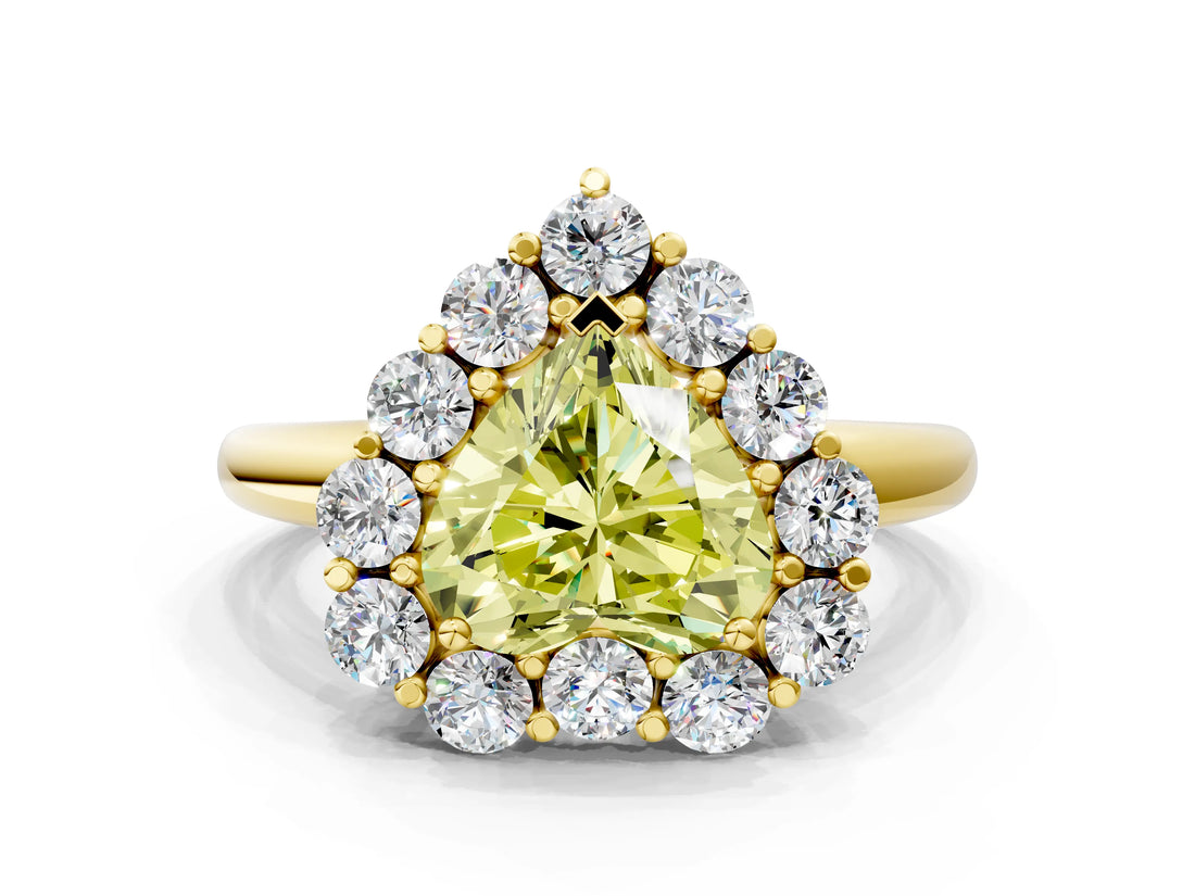 Yellow gold Fancy Yellow Heart  Halo Cluster Diamond Engagement Ring with Prong Setting and Polished Band_39
