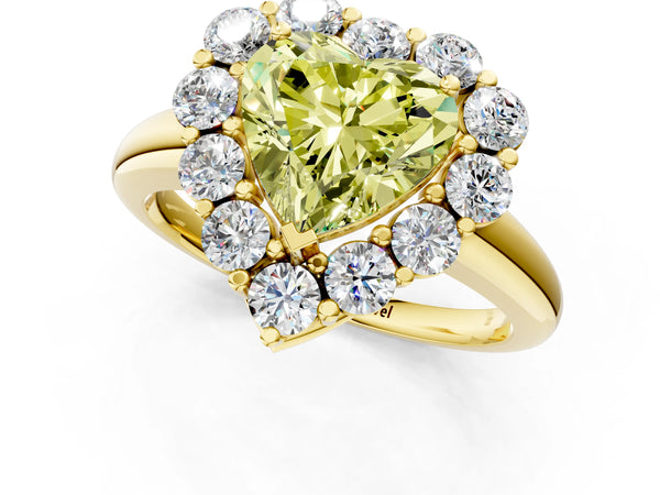Yellow gold Fancy Yellow Heart  Halo Cluster Diamond Engagement Ring with Prong Setting and Polished Band