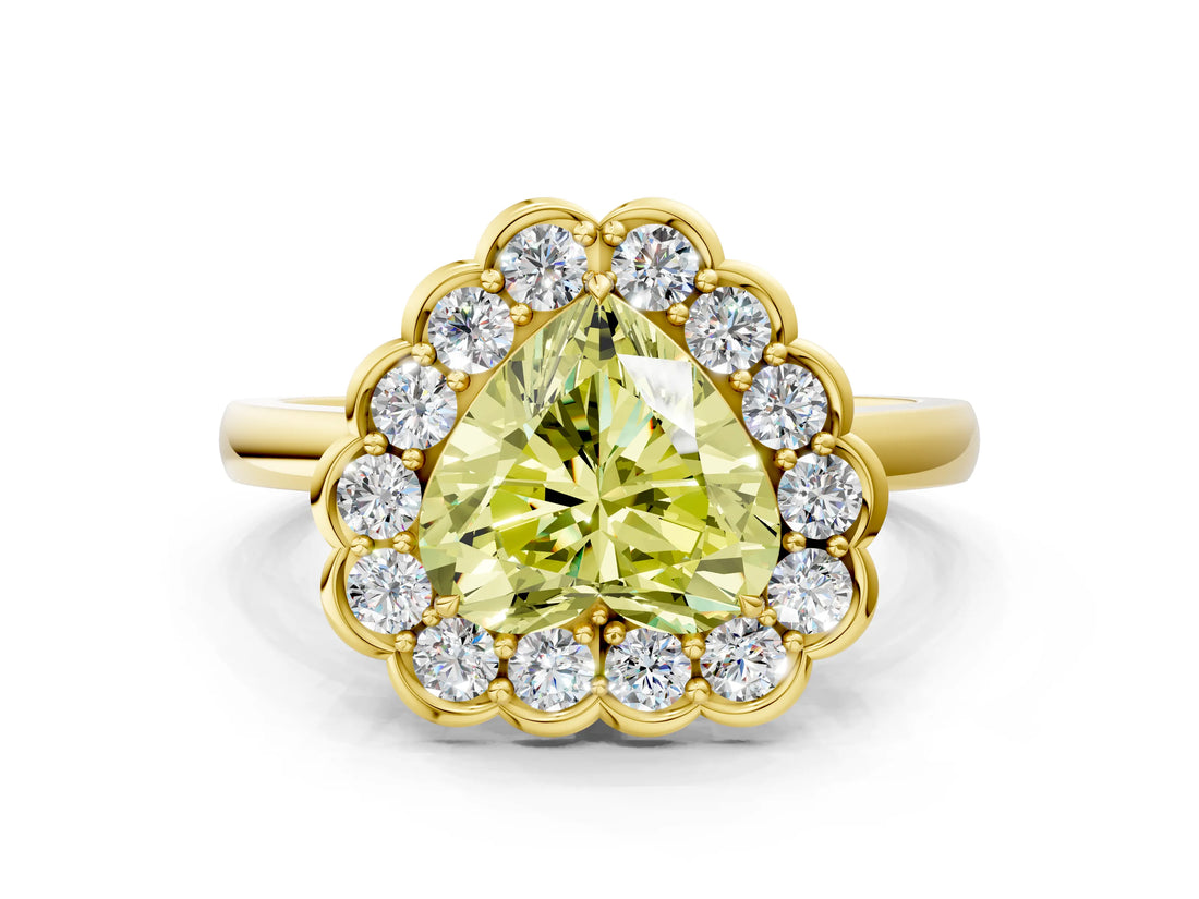 Yellow gold Fancy Yellow Heart  Halo Cluster Diamond Engagement Ring with Solitaire Band and Prong Setting_49