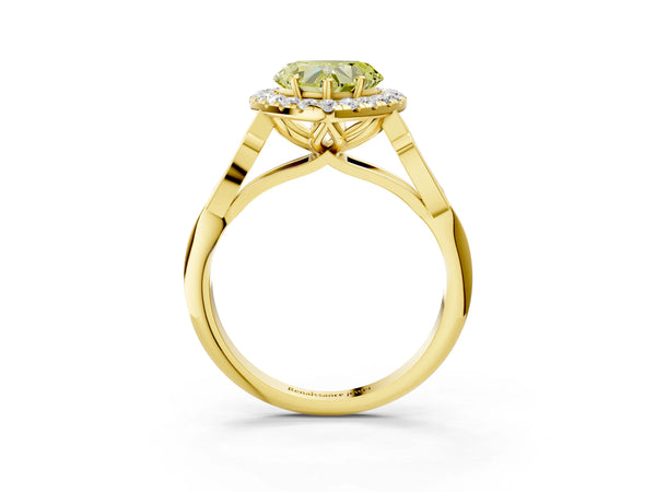 Yellow gold Fancy Yellow Heart  Halo Diamond Engagement Ring with Filigree Band and Four-Prong Setting