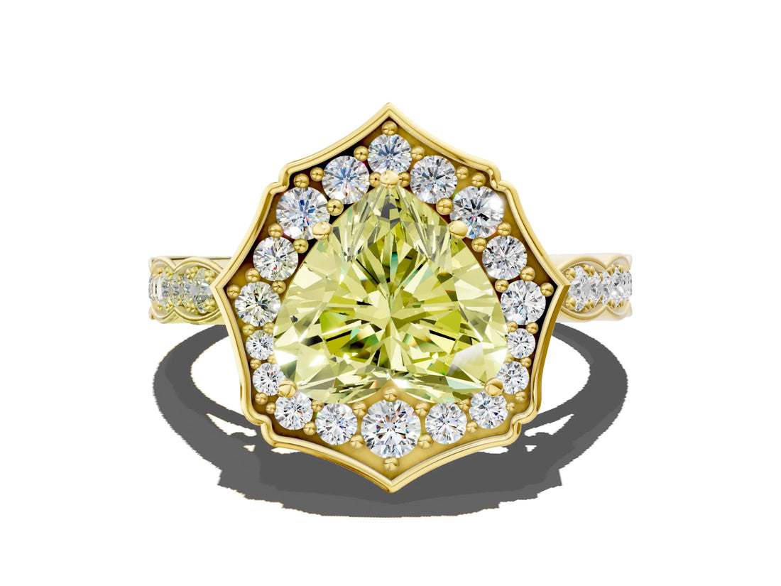 Yellow gold Fancy Yellow Heart  Halo Diamond Engagement Ring with Milgrain Band and Four-Prong Setting_37