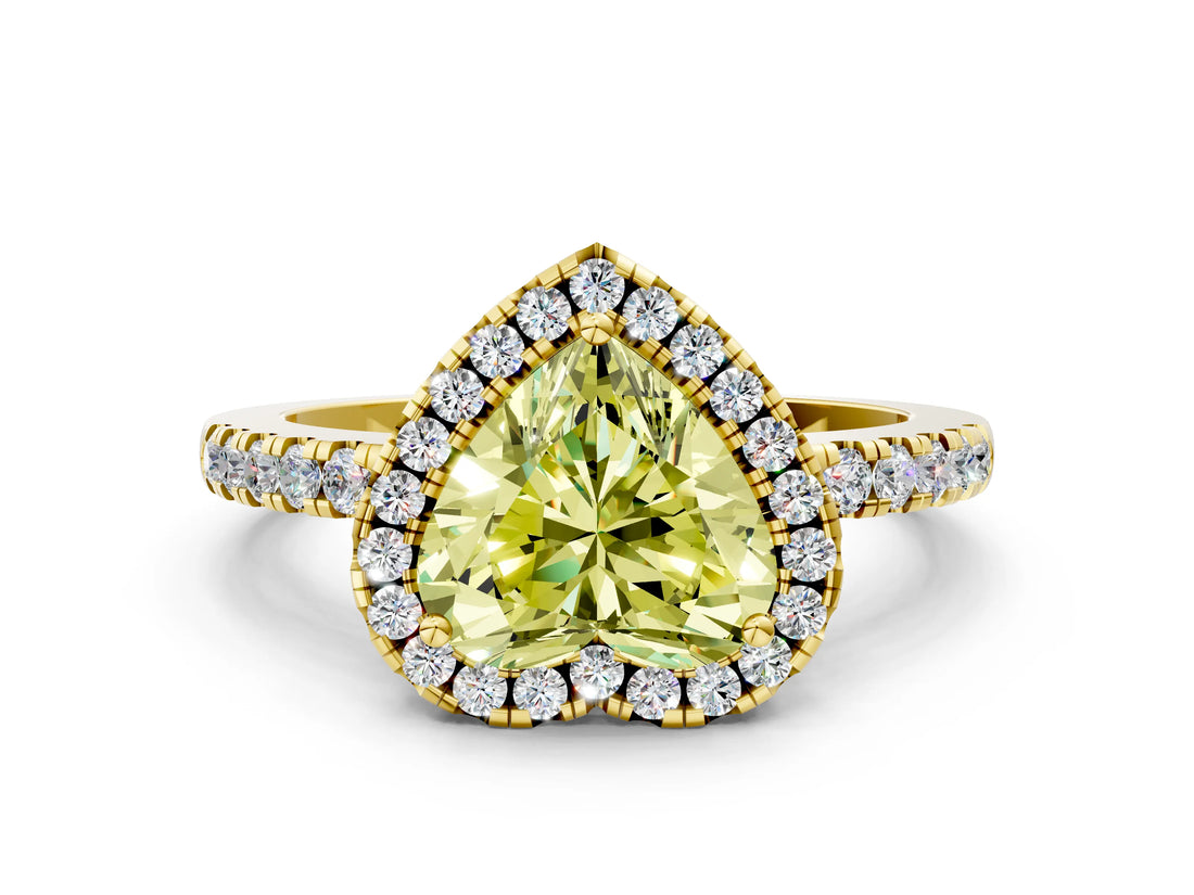Yellow gold Fancy Yellow Heart  Halo Diamond Engagement Ring with Pavé Band and Four-Prong Setting_111