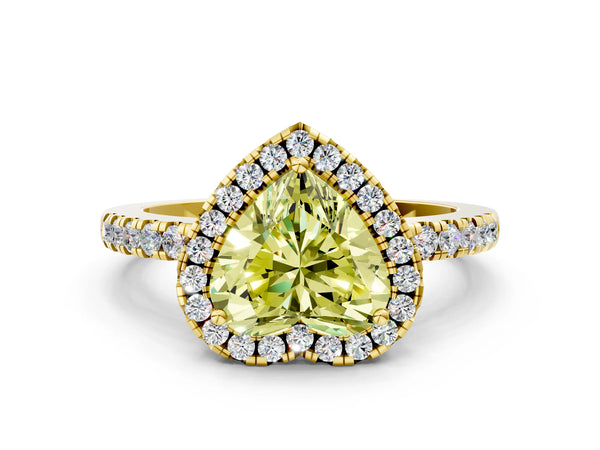 Yellow gold Fancy Yellow Heart  Halo Diamond Engagement Ring with Pavé Band and Four-Prong Setting