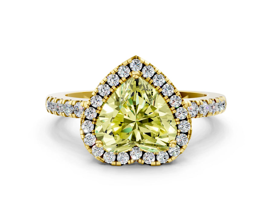 Yellow gold Fancy Yellow Heart  Halo Diamond Engagement Ring with Pavé Band and Four-Prong Setting