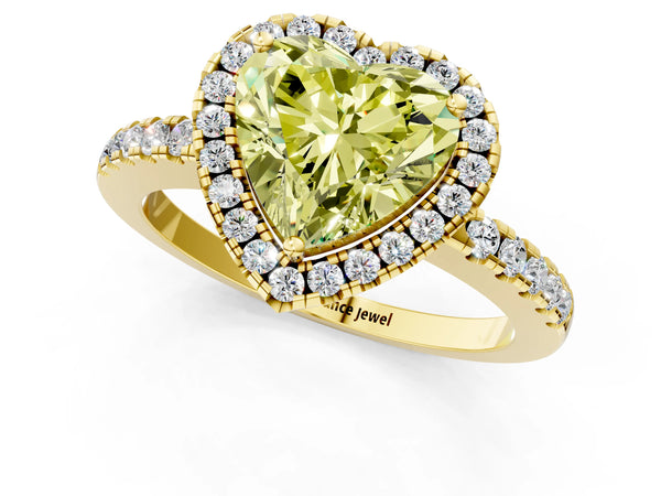 Yellow gold Fancy Yellow Heart  Halo Diamond Engagement Ring with Pavé Band and Four-Prong Setting