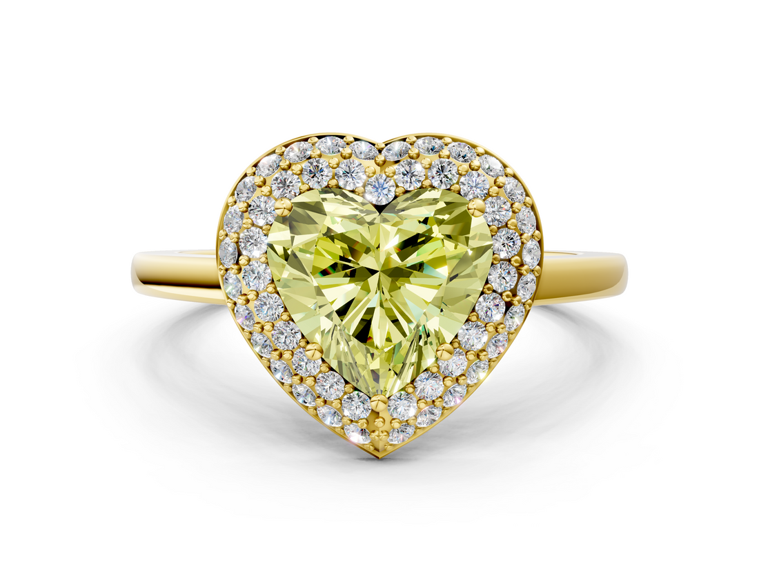 Yellow gold Fancy Yellow Heart  Halo Diamond Engagement Ring with Solitaire Band and Four-Prong Setting_20