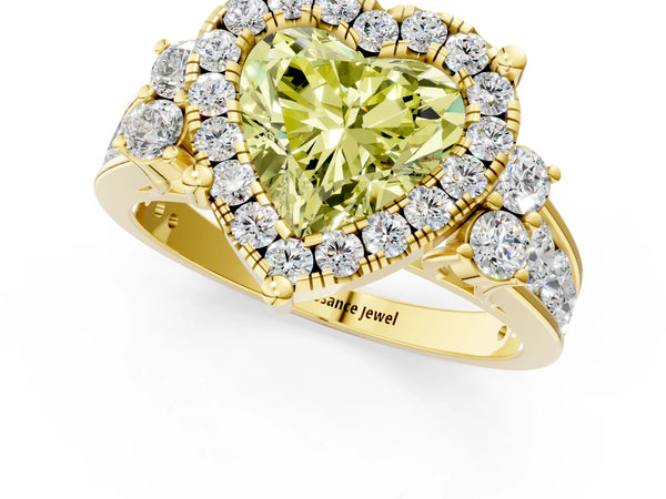 Yellow gold Fancy Yellow Heart  Halo Diamond Engagement Ring with Split Shank and Four-Prong Setting