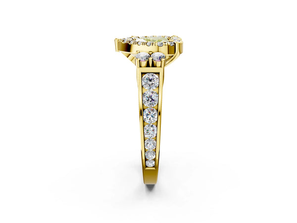 Yellow gold Fancy Yellow Heart  Halo Diamond Engagement Ring with Split Shank and Four-Prong Setting