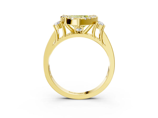 Yellow gold Fancy Yellow Heart  Halo Diamond Engagement Ring with Split Shank and Four-Prong Setting