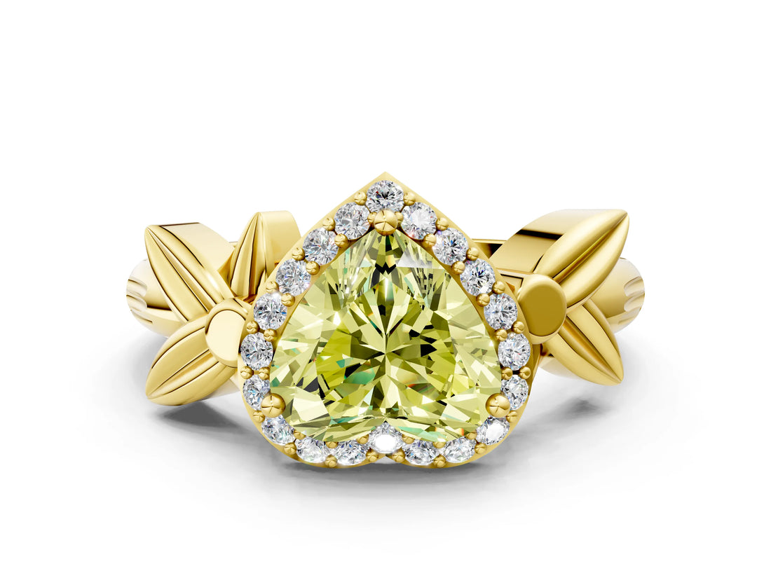 Yellow gold Fancy Yellow Heart  Halo Diamond Floral Band with Four-Prong Setting_55